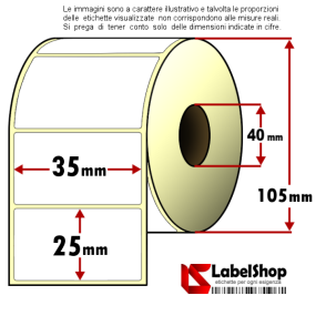 Rollo de 2000 etiquetas adhesivas de 35x25 mm, térmicas, núcleo de 1 pista, 40