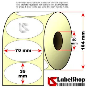 Roll of 1500 oval adhesive labels 70x35 vellum thermal transfer