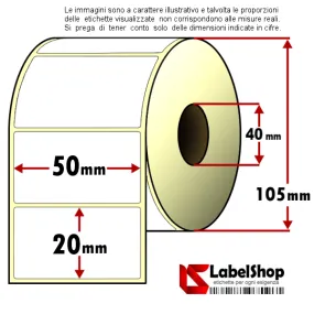 Rollo de 2000 etiquetas adhesivas mm 50x20 vellum 1 pista núcleo 40