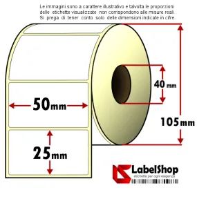 Rouleau de 2000 étiquettes adhésives 50 x 25 mm, vellum, mandrin 1 piste, 40