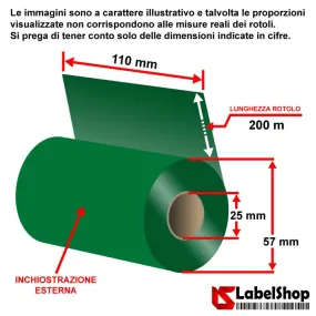 Green colored ribbon wax resin thermal transfer 110x200