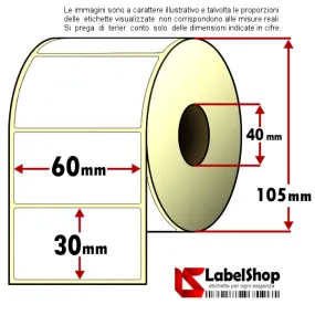 Rollo de 1800 etiquetas adhesivas mm 60x30 vellum 1 pista núcleo 40