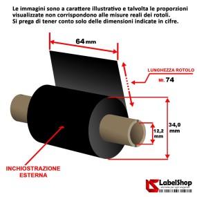Farbband 64 mm x 74 m, Farbe aus Wachs/Harz - Thermotransferband