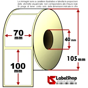Rollo de 500 etiquetas adhesivas de 70x100 mm, térmicas, núcleo de 1 pista, 40