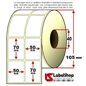 Rolle mit 1500 Klebeetiketten, mm 50x70, Thermotransfer, 2-Spur-Kern, 40
