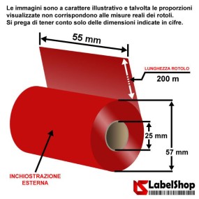 Ruban rouge 55x200 en encre RÉSINE CIRE - Ruban de carbone coloré RED CERA RESINA pour impression par transfert thermique