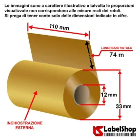 Gold colored ribbon wax resin thermal transfer 110x74