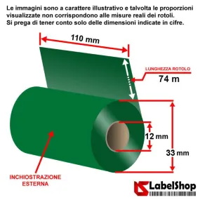 Green colored ribbon wax resin thermal transfer 110x74