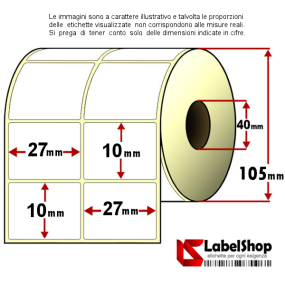Roll of 8000 adhesive labels mm 27x10 Vellum paper 2 tracks core 40