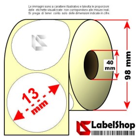 Rolle mit 2500 runden Klebeetiketten, Durchmesser 13 mm, Thermokern 40, permanenter Klebstoff