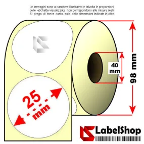 25mm diameter round adhesive labels, vellum, thermal transfer