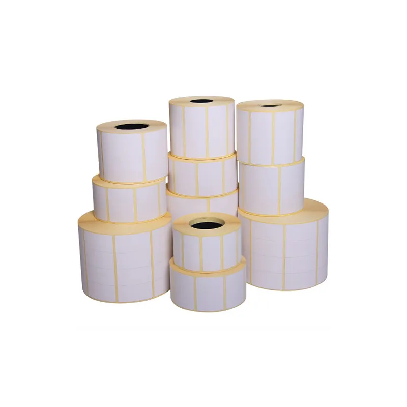 Rollo de 2000 etiquetas redondas adhesivas, diámetro 44 mm, doble fila, papel vellum, transferencia térmica.