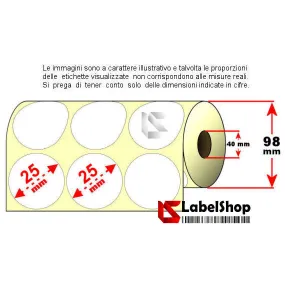 Round adhesive labels, diameter 25 mm, vellum, 3 tracks, thermal transfer