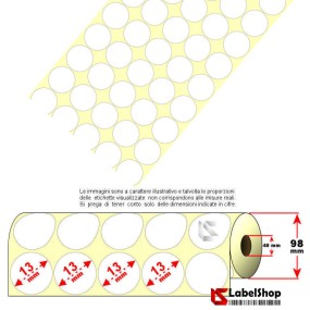 Roll of 12,500 circular adhesive labels, 13 mm diameter, thermal core 40, 5 tracks