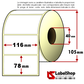 Rouleau de 650 étiquettes adhésives thermiques 116 x 78 mm, mandrin 1 piste, 40