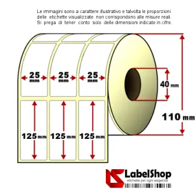 Rollo de etiquetas adhesivas mm 25x125 Vellum 3 pistas núcleo 40