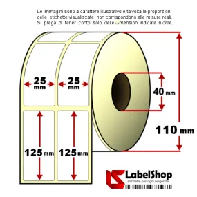 Roll of adhesive labels mm 25x125 Vellum 2 tracks core 40