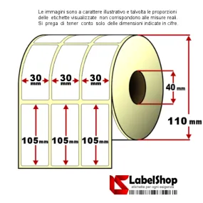 Roll of adhesive labels mm 30x105 Thermal 3 tracks core 40