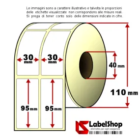 Roll of adhesive labels mm 30x95 Vellum 2 tracks core 40