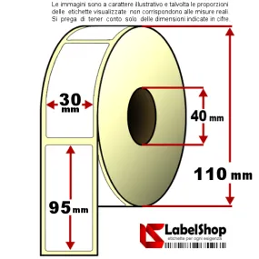 Roll of adhesive labels mm 30x95 Thermal 1 track core 40