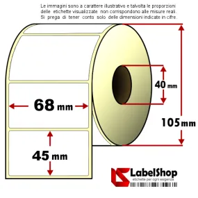 Rouleau d'étiquettes adhésives thermiques directes de 68 x 45 mm