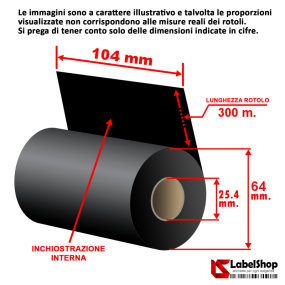 Ruban 104 mm x 300 m. Encre à la cire à l'intérieur