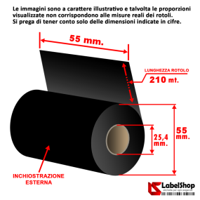 Cinta de 55 mm x 210 m. Tinta WAX+ enriquecida con base de cera para impresión TTR.