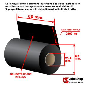 Farbband 80 mm x 300 m. Farbe: Wachsbasierte Innenfärbung