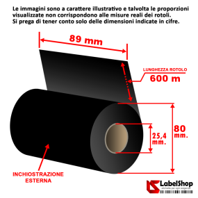 Ruban 89 x 600 m. Original Toshiba WAX BSA60089AW3