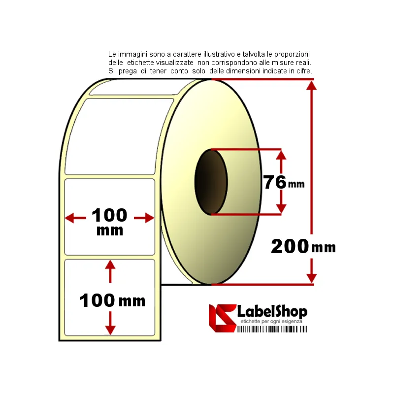 Rollo de 2000 etiquetas adhesivas de 100x100 mm, térmicas, núcleo de 1 pista, 40