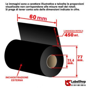 Ruban résine encreur 60x450 m - Ruban carbone indélébile et résistant aux rayures pour PPV, PVC, PPE et papier.