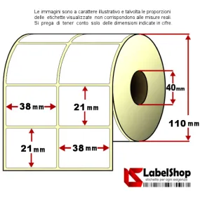 Rolle mit 4000 Klebeetiketten, mm 38x21, Thermotransfer, 2-Spur-Kern, 40