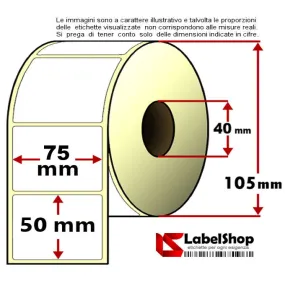 Roll of 100 adhesive labels mm 75x50 Direct thermal core 40
