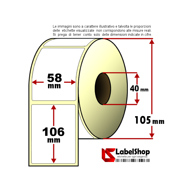 Roll of 500 adhesive labels mm 58x106 Vellum paper hole 40