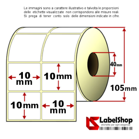 Rolle mit 7000 Klebeetiketten, 10 x 10 mm, Transparentpapier, Thermotransfer, 2-spurig, Kern 40