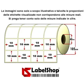 Roll of 14,000 adhesive labels, 10x10 mm, direct thermal, 4 tracks, core 40