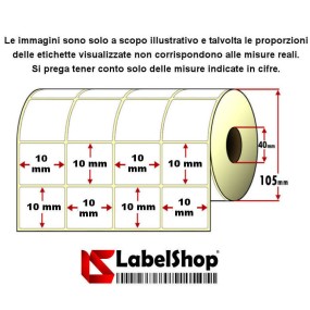 Roll of 14000 adhesive labels mm 10x10 Vellum paper thermal transfer 4 tracks core 40