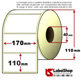Rollo de 450 etiquetas adhesivas de 170x110 mm, térmicas, con núcleo precortado 40