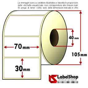 Roll of 1800 adhesive labels mm 70x30 Vellum paper with pre-cut hole 40