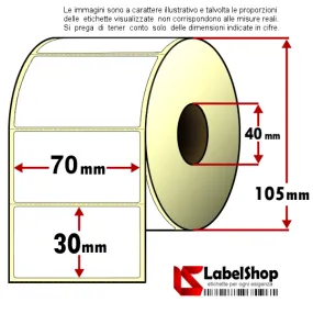 Rollo de 1800 etiquetas adhesivas mm 70x30 vellum 1 pista núcleo 40