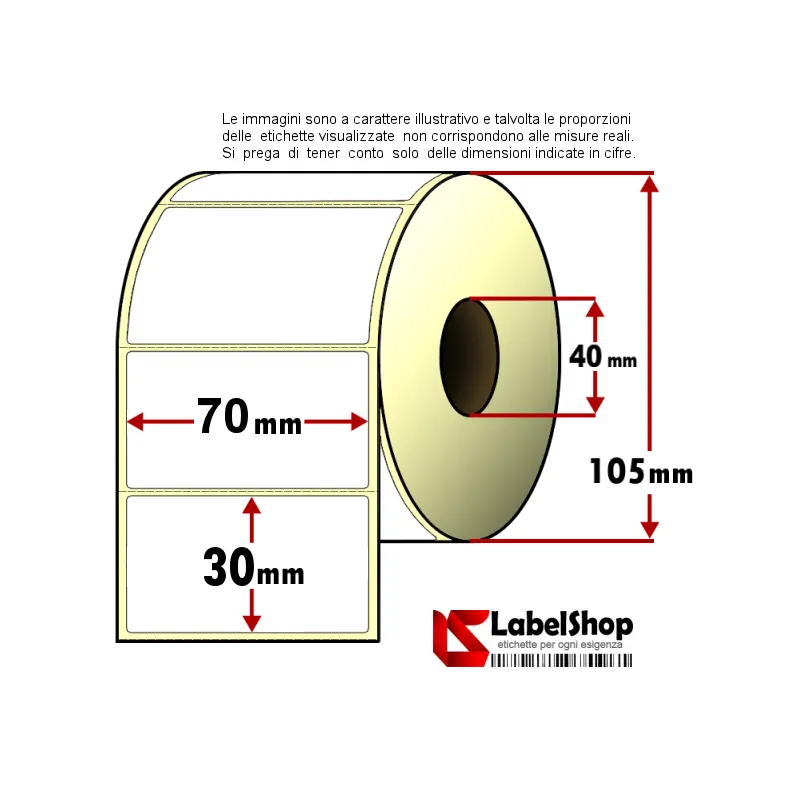 Rollo de 1800 etiquetas adhesivas mm 70x30 vellum 1 pista núcleo 40