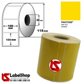 Roll of colored adhesive labels, 100x100 mm, thermal paper, 40 mm hole, 10x10 mm