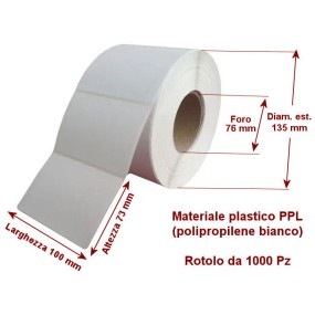 Rolle mit 1000 weißen PPL-Klebeetiketten, 100 x 73 mm