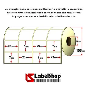 Roll of 24,000 adhesive labels, 23x7 mm, thermal, 4 tracks, core 40