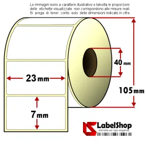 Rouleau de 6000 étiquettes adhésives 23 x 7 mm, vellum, mandrin 1 piste, 40