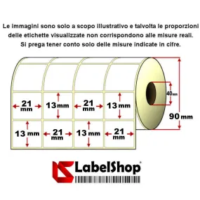 Roll of 14,000 adhesive labels, 21x13 mm, thermal, 4 tracks, core 40