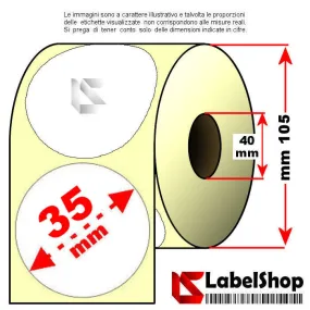 Rouleau de 1500 étiquettes adhésives rondes, diamètre 35 mm, vellum, transfert thermique