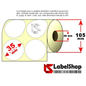 Rolle mit 3000 runden Klebeetiketten, Durchmesser 35 mm, zweireihig, Vellumpapier, Thermotransfer