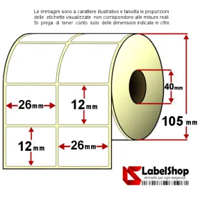 Roll of 6666 adhesive labels mm 26x12 vellum 2 tracks core 40