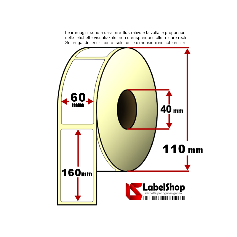 Roll of 333 adhesive labels mm 60x160 Vellum paper 1 core track